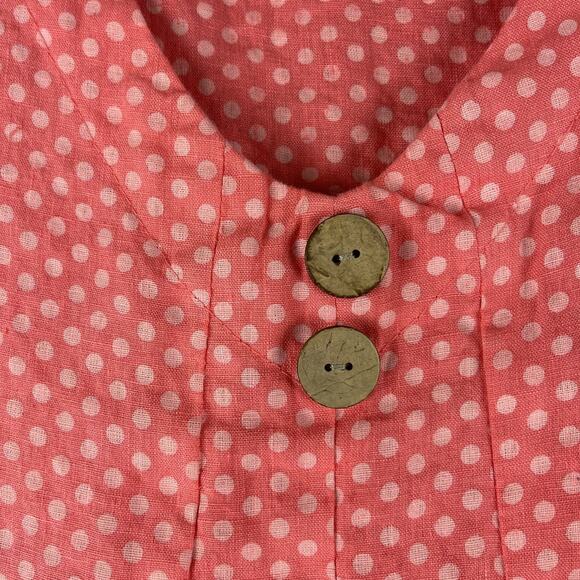 Miss Sugar Linen Dress Womens XL Pink Polka Dot Tiered Lagenlook Made In Italy - Picture 5 of 15